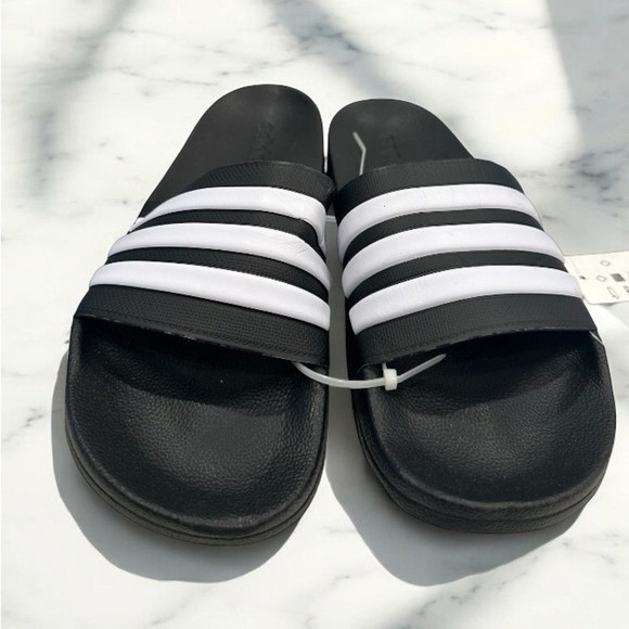 Adidas Adilette Shower Slides Black White Men Women Size 12 13 - Picture 3 of 8